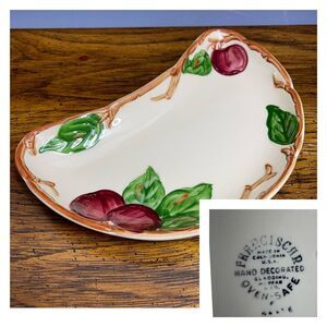 Franciscan Apple Crescent Plate USA Dessert Vintage 1950's Hand Decorated‎